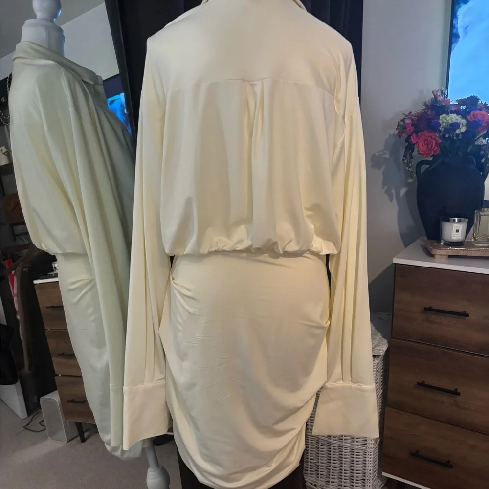 Elegant Buttery Yellow Ruched Dress - Picture 4 of 4
